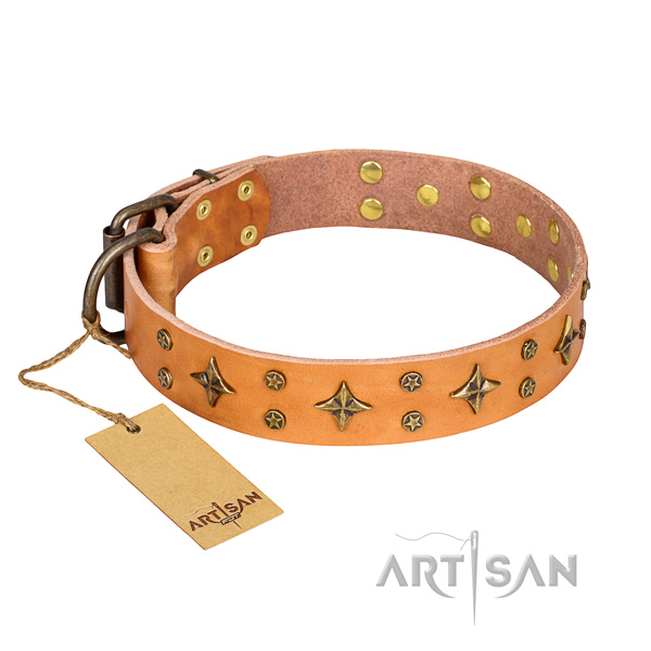 Comfy wearing dog collar of finest quality full grain genuine leather with studs