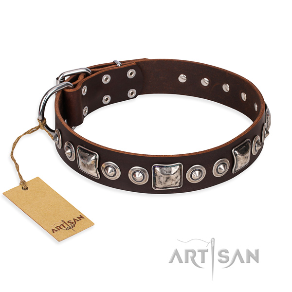 Leather dog collar made of reliable material with durable fittings