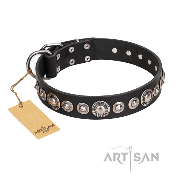 Full grain genuine leather dog collar made of flexible material with durable hardware