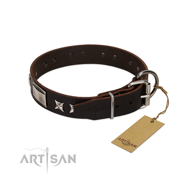 Trendy collar of full grain natural leather for your attractive pet