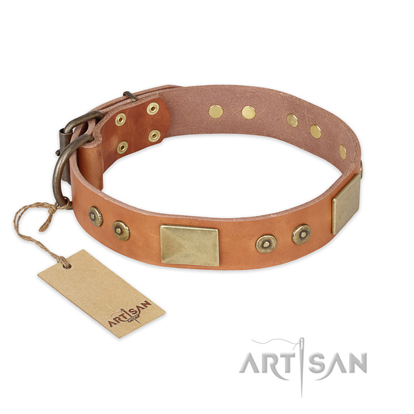 Decorated full grain natural leather dog collar for comfy wearing