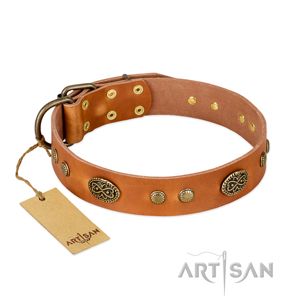 Rust resistant D-ring on full grain genuine leather dog collar for your doggie