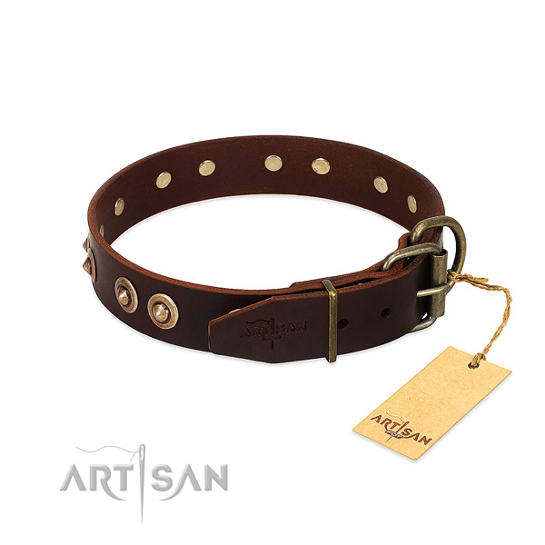 Strong adornments on genuine leather dog collar for your canine