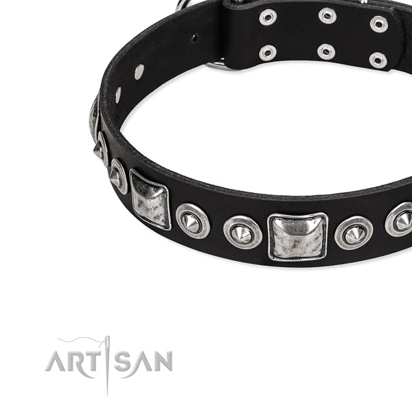 Genuine leather dog collar made of reliable material with decorations