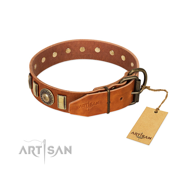 Inimitable full grain leather dog collar with strong traditional buckle