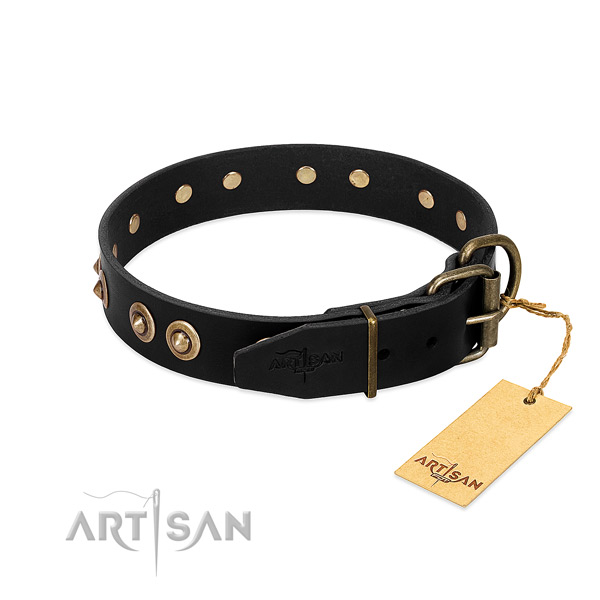 Corrosion proof fittings on full grain leather dog collar for your dog
