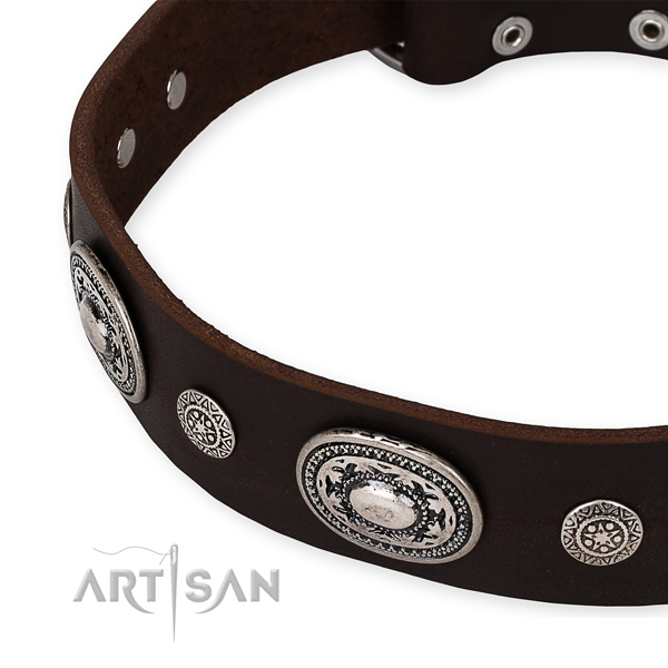 Top notch full grain genuine leather dog collar made for your lovely four-legged friend