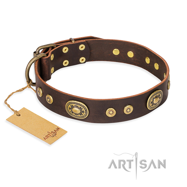 Full grain leather dog collar made of quality material with strong hardware