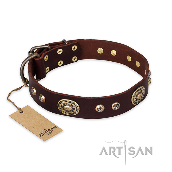 Trendy natural leather dog collar for comfy wearing