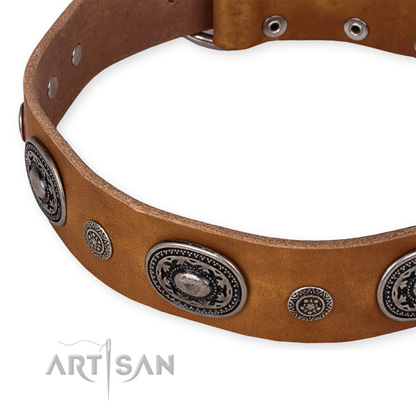 Soft natural genuine leather dog collar handmade for your lovely four-legged friend