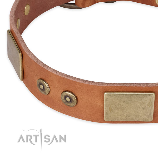 Strong hardware on full grain natural leather dog collar for your doggie