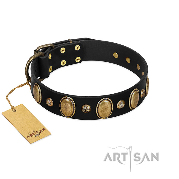 Full grain leather dog collar of top notch material with top notch embellishments