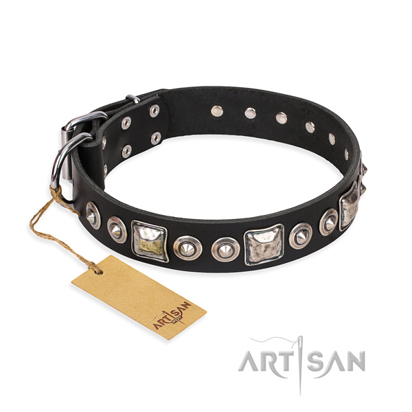 Leather dog collar made of top notch material with rust resistant D-ring