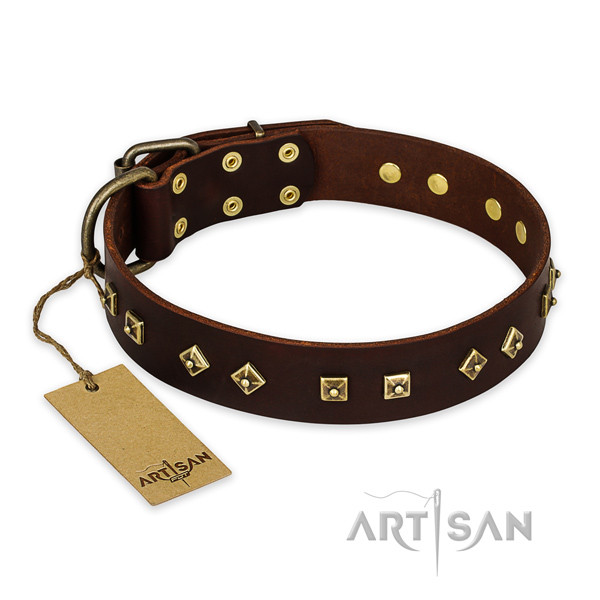 Handmade genuine leather dog collar with strong buckle