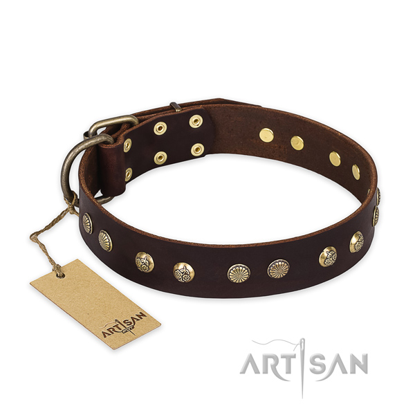 Handmade genuine leather dog collar with corrosion resistant hardware