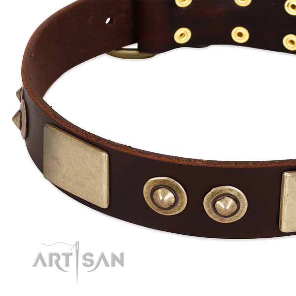 Strong hardware on genuine leather dog collar for your four-legged friend