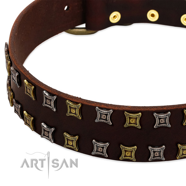 Soft to touch leather dog collar for your impressive four-legged friend