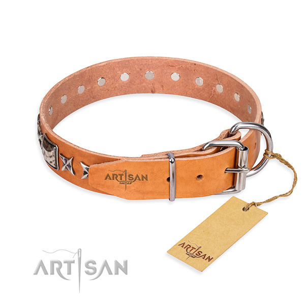 Finest quality adorned dog collar of full grain genuine leather