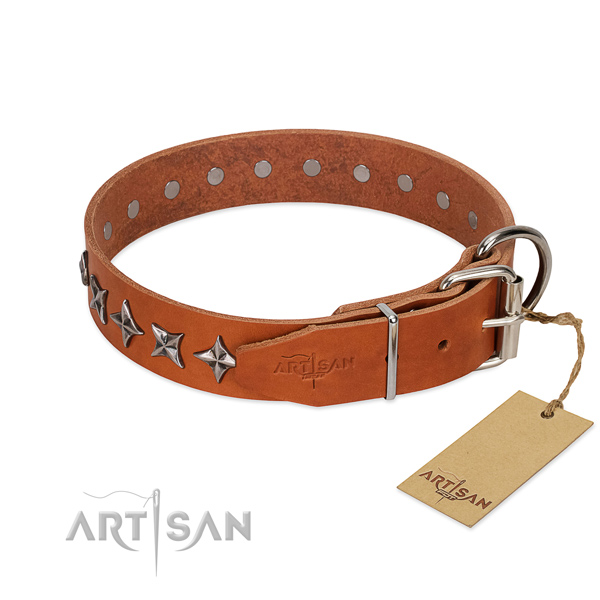 Comfy wearing embellished dog collar of high quality genuine leather