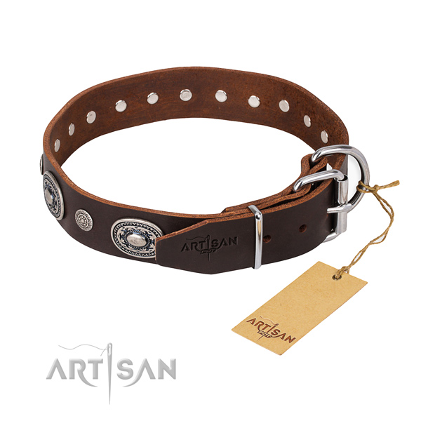 Soft to touch natural genuine leather dog collar created for comfortable wearing