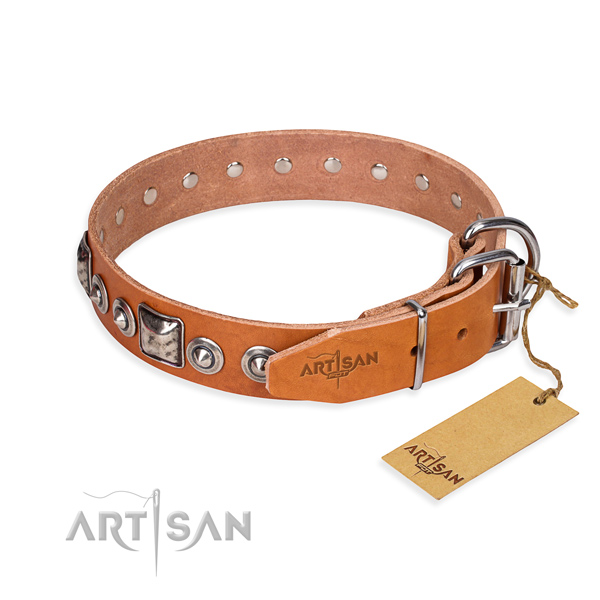 Natural genuine leather dog collar made of top rate material with strong studs