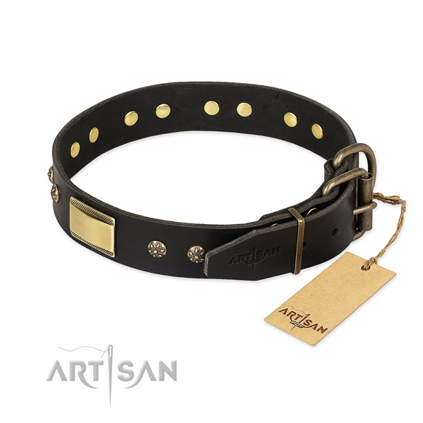 Genuine leather dog collar with corrosion proof hardware and studs