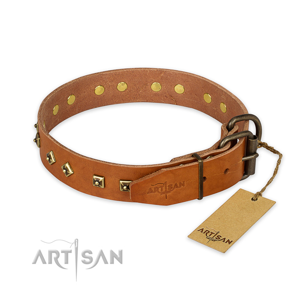Rust resistant hardware on full grain genuine leather collar for walking your canine