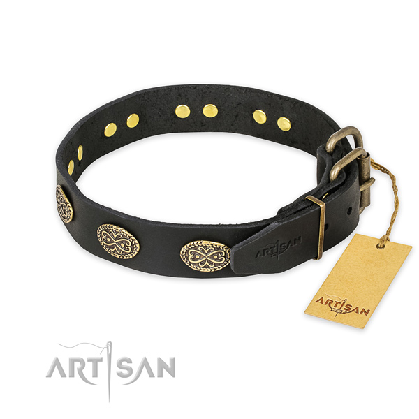 Rust resistant traditional buckle on genuine leather collar for your stylish four-legged friend