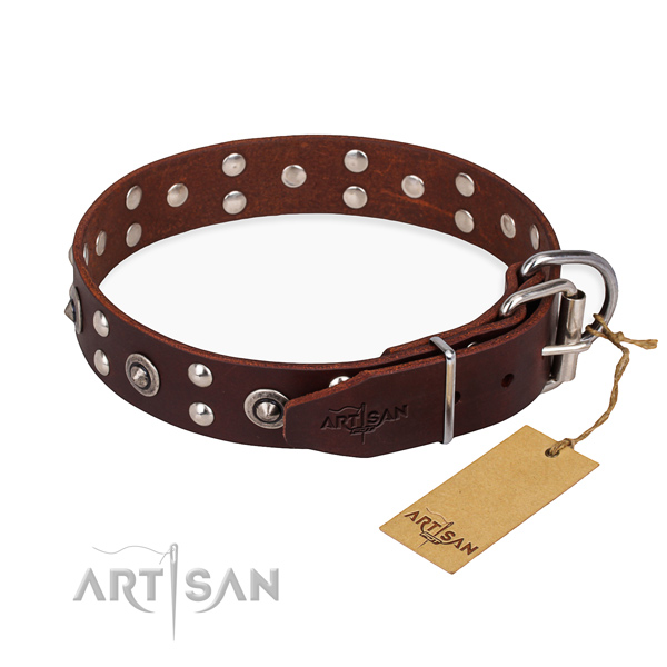 Durable D-ring on full grain genuine leather collar for your beautiful canine