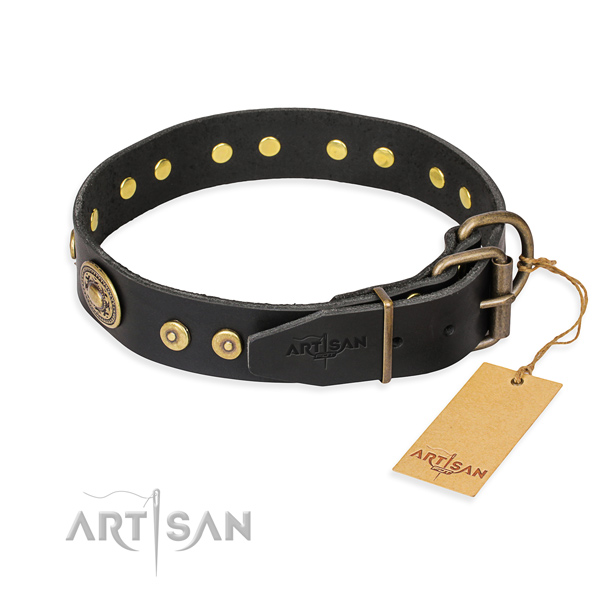Full grain natural leather dog collar made of best quality material with corrosion resistant embellishments