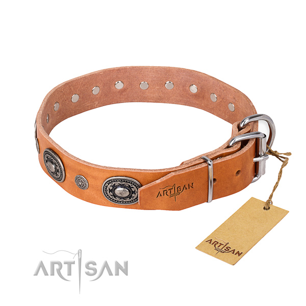 Top notch genuine leather dog collar crafted for comfy wearing