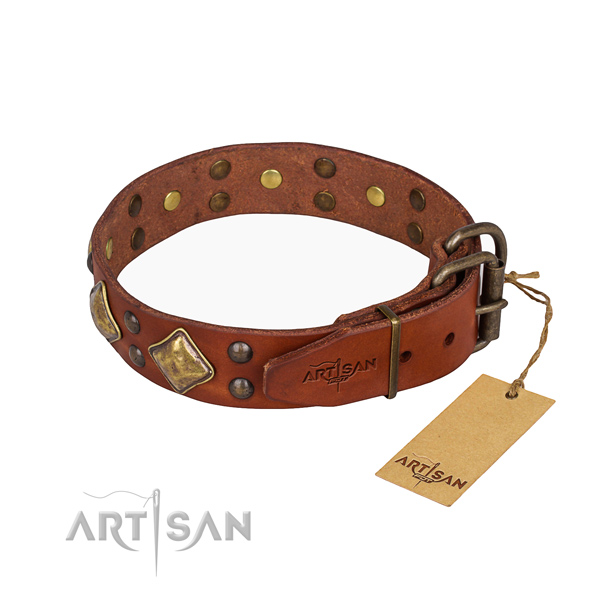 Full grain genuine leather dog collar with impressive durable studs