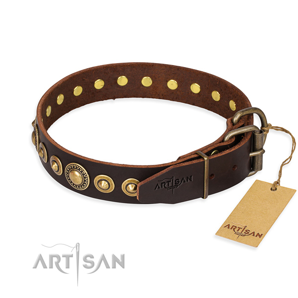 Flexible natural genuine leather dog collar handcrafted for everyday walking