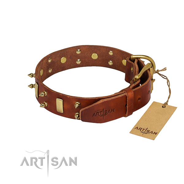 Easy wearing studded dog collar of top notch full grain genuine leather
