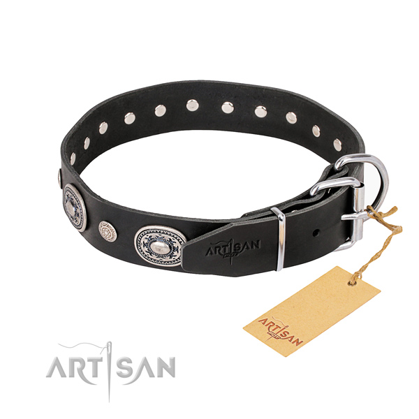 Soft full grain genuine leather dog collar crafted for fancy walking
