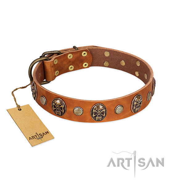 Handcrafted full grain natural leather dog collar for walking