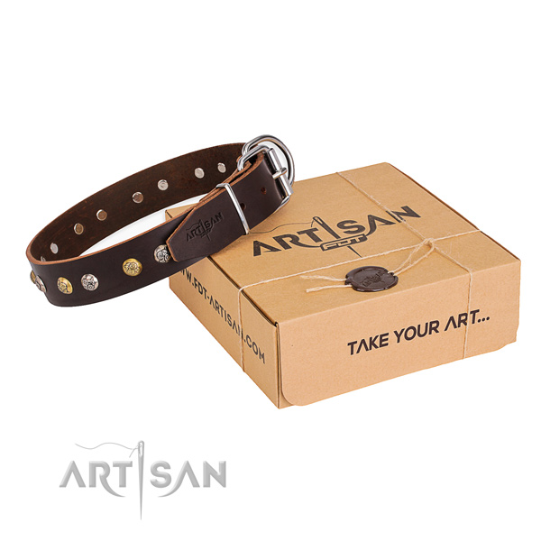 Top notch genuine leather dog collar handmade for comfortable wearing