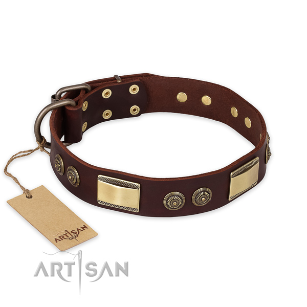 Exquisite full grain genuine leather dog collar for walking