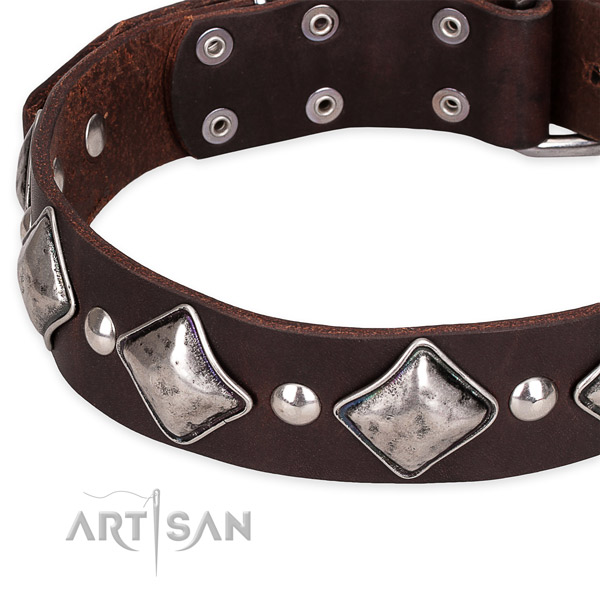 Basic training adorned dog collar of top notch leather