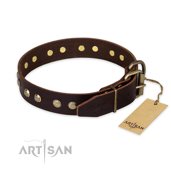 Rust resistant D-ring on full grain leather collar for your attractive dog