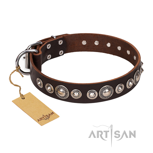 Finest quality adorned dog collar of full grain leather