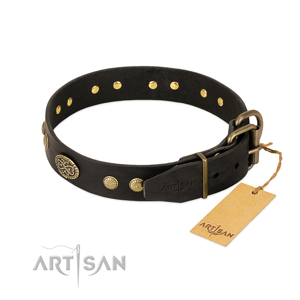 Rust resistant traditional buckle on full grain genuine leather dog collar for your canine