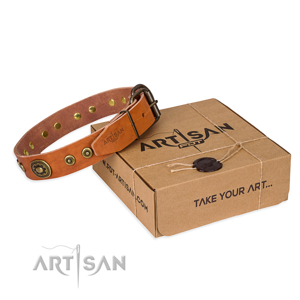 Leather dog collar made of top rate material with corrosion proof buckle