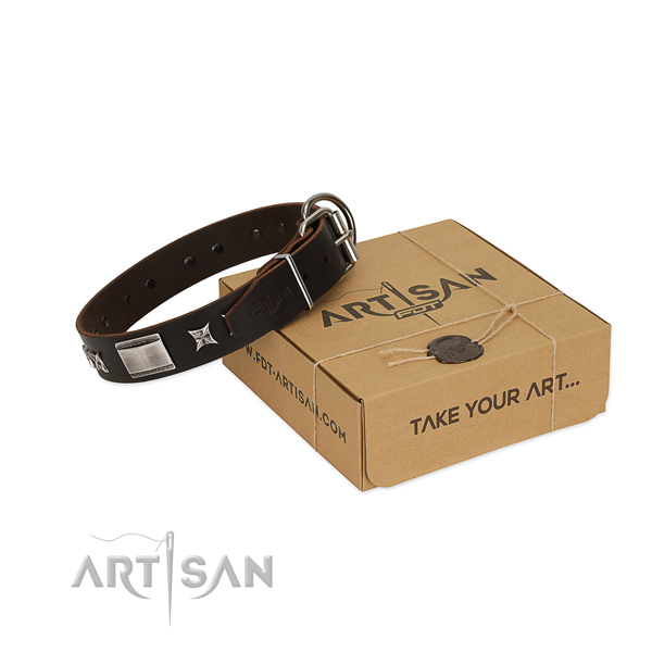 Stylish collar of full grain genuine leather for your beautiful doggie