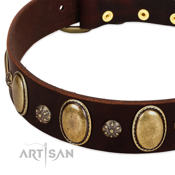 Comfy wearing soft to touch full grain genuine leather dog collar