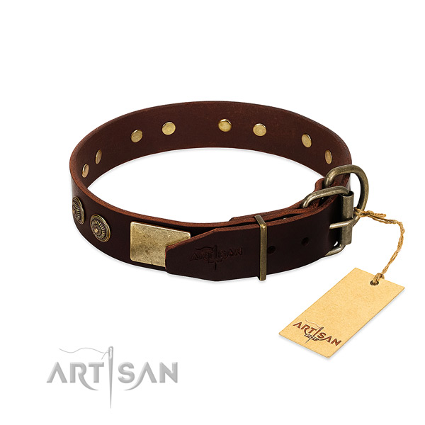 Corrosion resistant buckle on full grain natural leather dog collar for your doggie