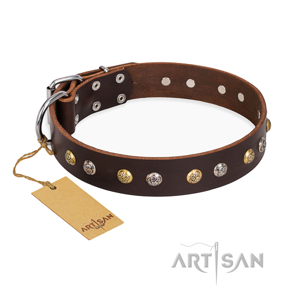 Comfy wearing convenient dog collar with rust resistant traditional buckle