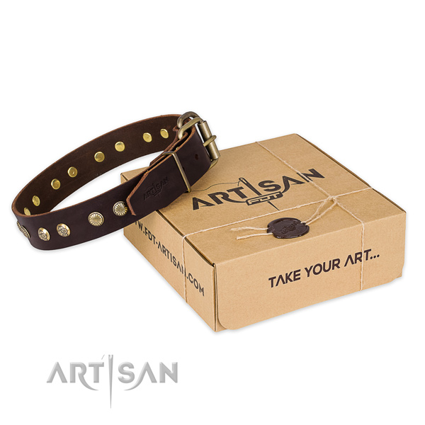 Rust resistant hardware on natural genuine leather collar for your attractive dog