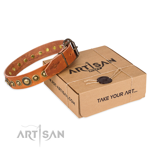 Reliable natural genuine leather dog collar crafted for daily use