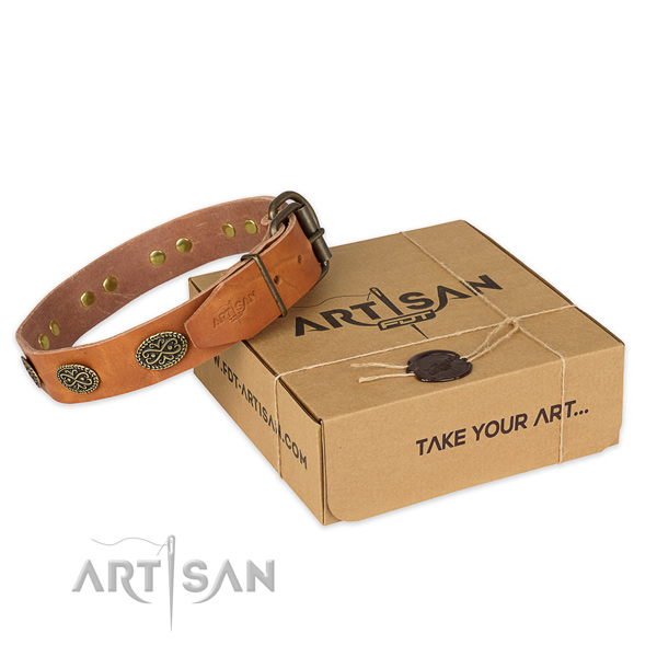 Reliable hardware on natural genuine leather collar for your impressive doggie